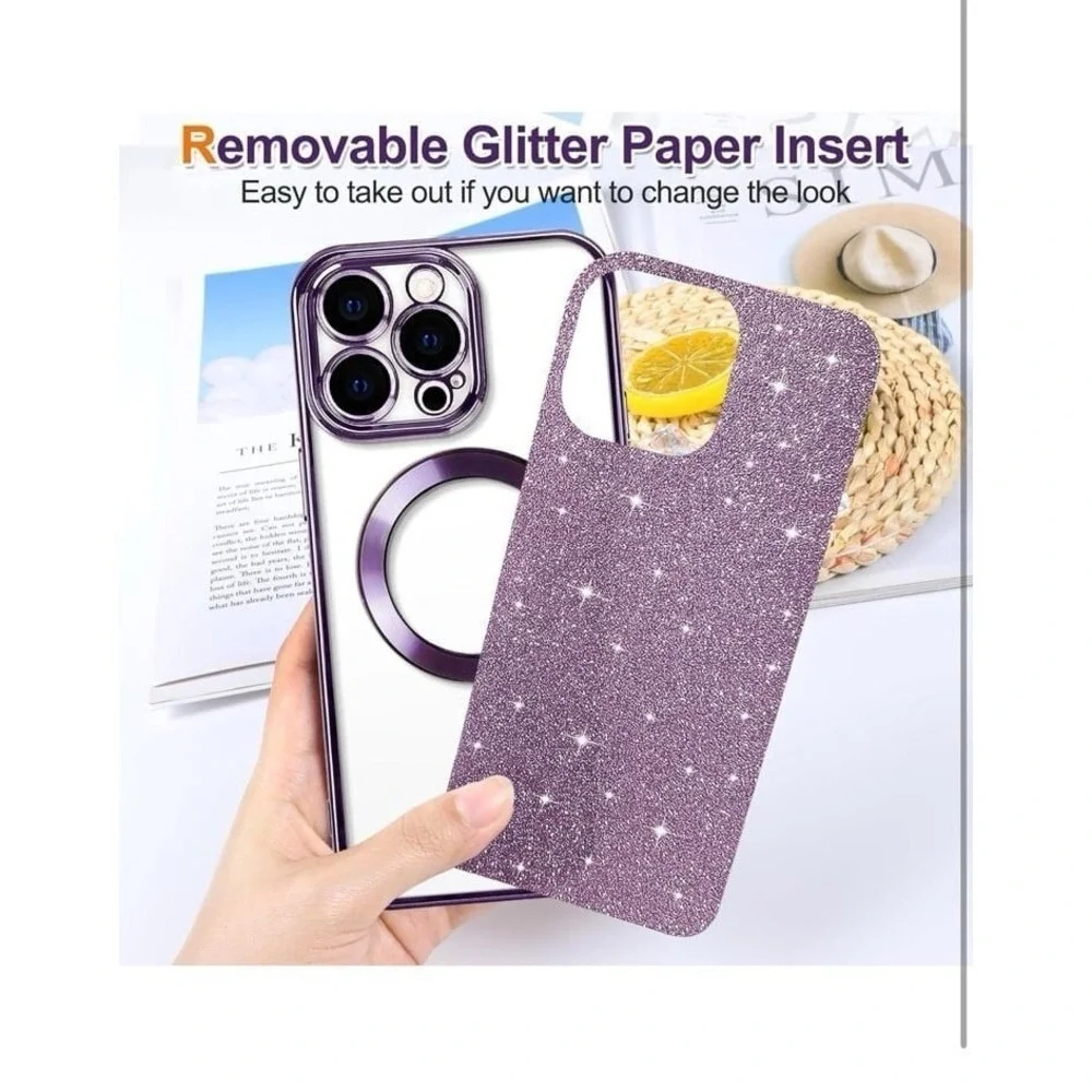 New Hython for iPhone 15 Pro Max Case Glitter, Clear Magnetic Phone Cases camera